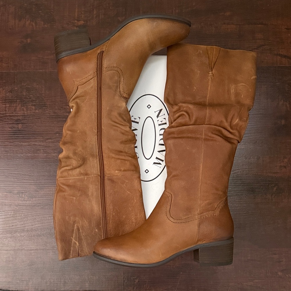 Steve Madden Tall Mid-Heel Riding Boots in Cognac BNWT